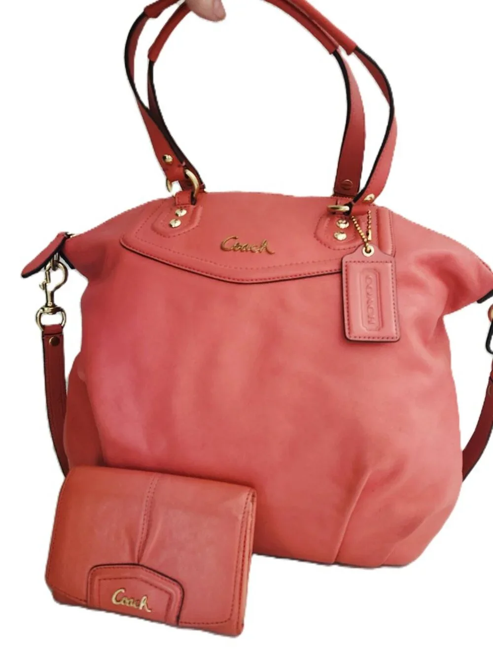 Euc Coach Ashley Coral Leather Shoulder Bag Purse